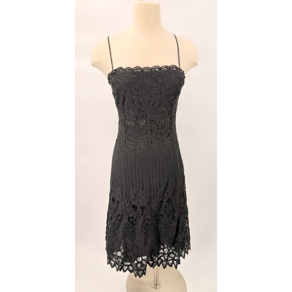 Vintage Betsey Johnson Lace Cocktail Dress Womens Size 2 Black Spaghetti Strap